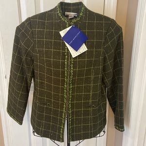 NWT Susan Graver QVC Size S Jacket Multi Shades Of Green Hook & Eye Front Close